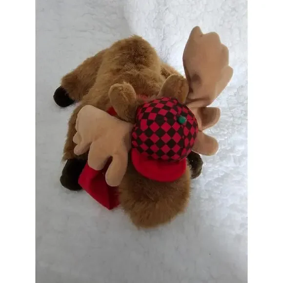 1992 Vintage Dakin Winter Holiday Moose Plush Brown Hat & Scarf 10" Toy Antlers - Picture 2 of 8